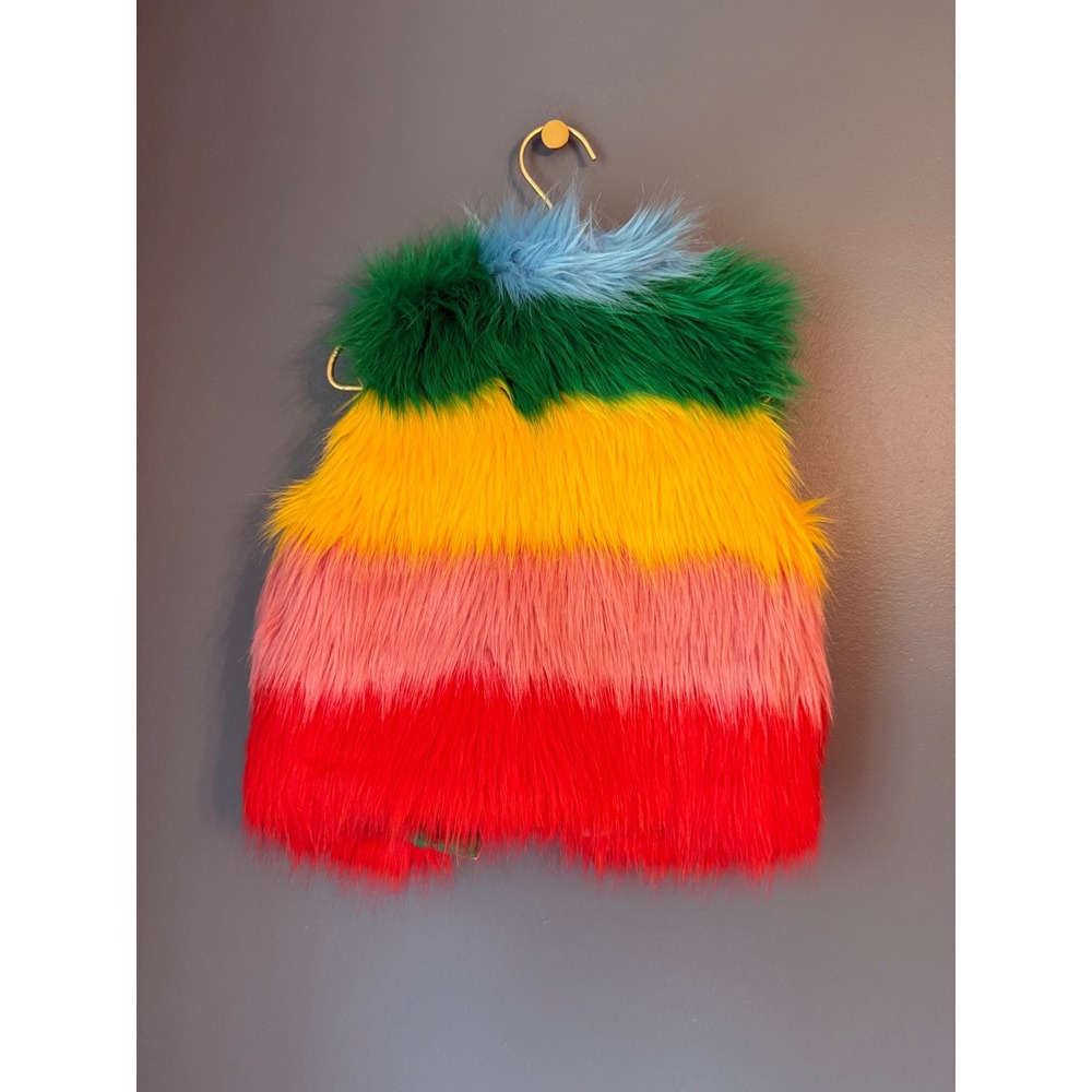 Mini Boden Kids Rainbow Faux Fur Vest Colorblock Snap Front Size 2-3Y 98cm - Picture 2 of 4